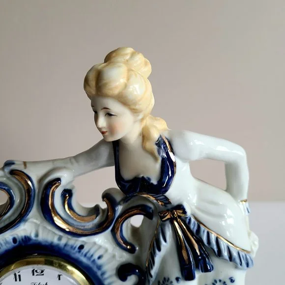 Vintage porcelain table clock with lady figurine Japan. - Picture 2 of 7